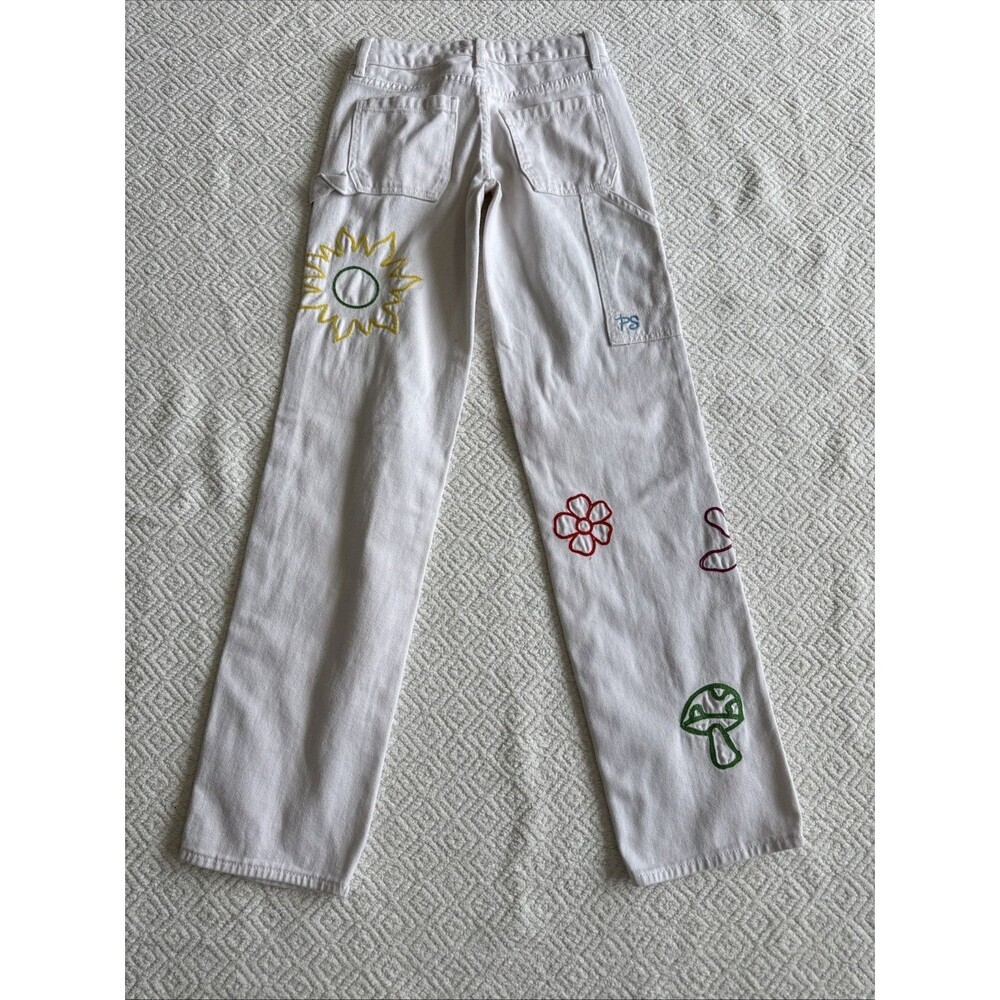 PacSun Women's Low Rise Carpenter Pants Size 22 Embroidered White Cotton - Picture 9 of 12